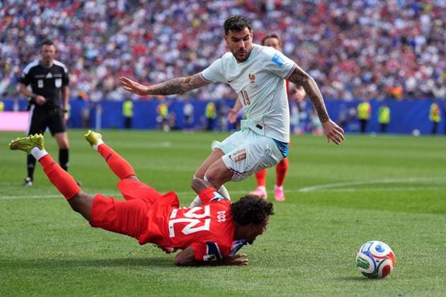 Oscar Bobb of Norway is fouled by ThÃ o Hernandez of France for a penalty Norway v France, 2026 FIFA World Cup, WM, Weltmeisterschaft, Fussball Group I, Football, Boston Stadium, Foxborough, Massachusetts, USA - 26 Jun 2026Foxborough Boston Stadium Massachusetts (MA) United States of America EDITORIAL USE ONLY No use with unauthorised audio, video, data, fixture lists, club league logos or live services. Online in-match use limited to 120 images, no video emulation. No use in betting, games or single club league player publications.  Copyright: xIsmaelxAdnan Shutterstockx 16964355cl