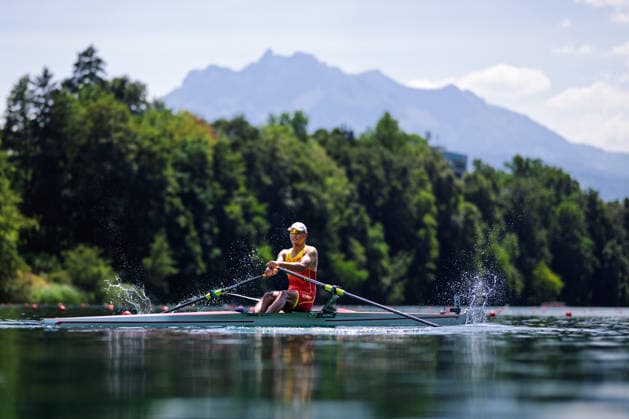 LUCERNE, SWITZERLAND - JUNE 26: Xiuli Zhang (China) competing in the Men s Single Sculls during the Lucerne Regatta - World Rowing Cup III at the Rotsee on June 26, 2026 in Lucerne, Switzerland. Lucerne Switzerland Copyright: xBEAUTIFULxSPORTS TobiasxLacknerx