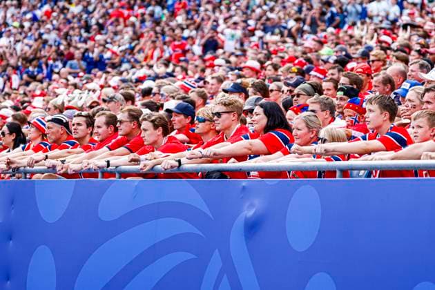 Fans and Supporters of Norway do the ˜Viking Row™ , Group I - FIFA World Cup, WM, Weltmeisterschaft, Fussball 2026, Norway v France, Boston Stadium, June 26, 2026, Boston, United States.