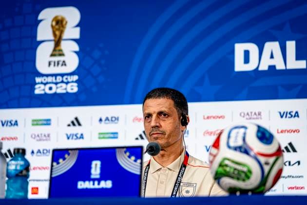DALLAS - Head coach Jamal Sellami of the Jordan team during the 2026 World Cup, Jordan MD-1 press conference, PK, Pressekonferenz at AT&T Stadium on June 26, 2026, in Dallas, United States. (Photo by Stefan Koops EYE4IMAGES DeFodi Images) - *** DALLAS: Head coach Jamal Sellami of the Jordanian team during the 2026 World Cup, Jordan MD 1 press conference at AT&T Stadium on June 26, 2026, in Dallas, United States. Photo by Stefan Koops, EYE4IMAGES, DeFodi Images
