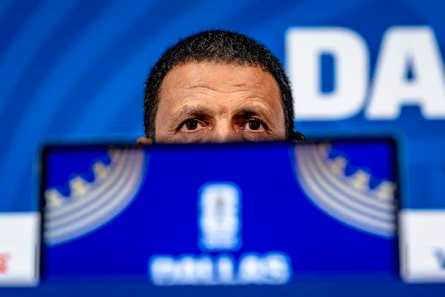 DALLAS - Head coach Jamal Sellami of the Jordan team during the 2026 World Cup, Jordan MD-1 press conference, PK, Pressekonferenz at AT&T Stadium on June 26, 2026, in Dallas, United States. (Photo by Stefan Koops EYE4IMAGES DeFodi Images) - *** DALLAS: Head coach Jamal Sellami of the Jordanian team during the 2026 World Cup, Jordan MD 1 press conference at AT&T Stadium on June 26, 2026, in Dallas, United States. Photo by Stefan Koops, EYE4IMAGES, DeFodi Images