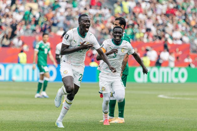 Pape Gueye of Senegal celebrates scoring his team s third goal to make the score during the FIFA World Cup, WM, Weltmeisterschaft, Fussball game between Senegal and Iraq at Toronto Stadium on June 26, 2026 in Toronto, Ontario, Canada  Copyright: xCurtisxWongx xSPPx Sportspressphoto_SPR177610