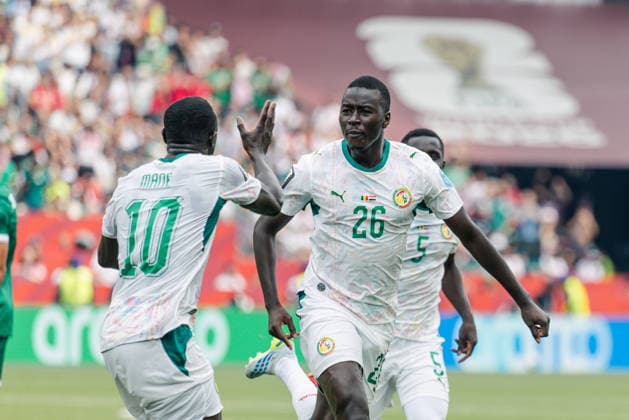 Pape Gueye of Senegal celebrates scoring his team s third goal to make the score during the FIFA World Cup, WM, Weltmeisterschaft, Fussball game between Senegal and Iraq at Toronto Stadium on June 26, 2026 in Toronto, Ontario, Canada  Copyright: xCurtisxWongx xSPPx Sportspressphoto_SPR177611