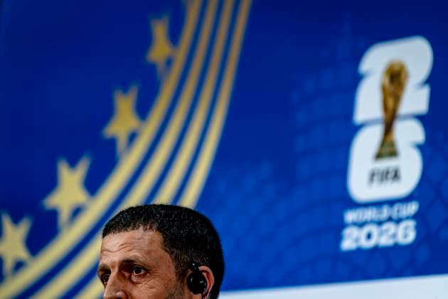 DALLAS - Head coach Jamal Sellami of the Jordan team during the 2026 World Cup, Jordan MD-1 press conference, PK, Pressekonferenz at AT&T Stadium on June 26, 2026, in Dallas, United States. (Photo by Stefan Koops EYE4IMAGES DeFodi Images) - *** DALLAS: Head coach Jamal Sellami of the Jordanian team during the 2026 World Cup, Jordan MD 1 press conference at AT&T Stadium on June 26, 2026, in Dallas, United States. Photo by Stefan Koops, EYE4IMAGES, DeFodi Images