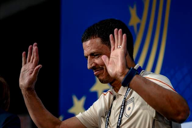DALLAS - Head coach Jamal Sellami of the Jordan team during the 2026 World Cup, Jordan MD-1 press conference, PK, Pressekonferenz at AT&T Stadium on June 26, 2026, in Dallas, United States. (Photo by Stefan Koops EYE4IMAGES DeFodi Images) - *** DALLAS: Head coach Jamal Sellami of the Jordanian team during the 2026 World Cup, Jordan MD 1 press conference at AT&T Stadium on June 26, 2026, in Dallas, United States. Photo by Stefan Koops, EYE4IMAGES, DeFodi Images