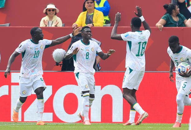 Ismaila Sarr (R), Lamine Camara (C) y Sadio Mane (L) of Senegal celebrate a goal in a Group I match of the 2026 FIFA World Cup, WM, Weltmeisterschaft, Fussball between Senegal and Iraq at BMO Field stadium in Toronto, Canada, 26 June 2026. FIFA World Cup 2026 - Group I - Senegal vs Iraq !ACHTUNG: NUR REDAKTIONELLE NUTZUNG!  Copyright: xBienvenidoxVelascox GR5465 20260626-55020723638_1
