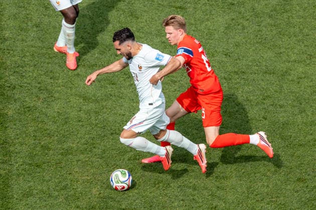 June 26, 2026, Boston, Ma, USA: France midfielder Rayan Cherki (24) runs with the ball past Norway defender Henrik Falchener (25) during FIFA World Cup, WM, Weltmeisterschaft, Fussball Group I match between France and Norway at Boston Stadium World Cup 2026: Group I France Norway  - ZUMAc268 20260626_zsp_c268_013 Copyright: xJamesxPatrickxCooperx