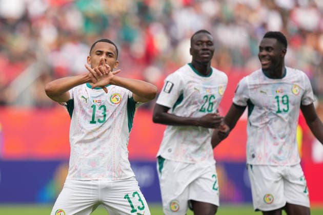 Senegal v Iraq - 2026 FIFA World Cup, WM, Weltmeisterschaft, Fussball Group I Iliman Ndiaye 13 of Senegal is celebrating after scoring a goal during the 2026 FIFA World Cup Group I match between Senegal and Iraq at Toronto Stadium. on June 26, 2026 in Toronto, Canada. (Photo by Leonardo Ramirez Eyepix Group) Copyright: xLeonardoxRamirezx xEyepixxGroupx LR26062026-05662