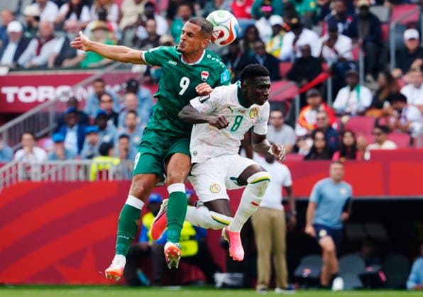 June 26, 2026, Toronto, On, CANADA: Iraq s Ali al-Hamadi (9) and Senegal s Lamine Camara (8) vie for the ball during the second half of a World Cup Group I soccer match, in Toronto on Friday, June 26, 2026. Canada News - June 26, 2026  - ZUMAc35_ 20260626_zaf_c35_184 Copyright: xFrankxGunnx