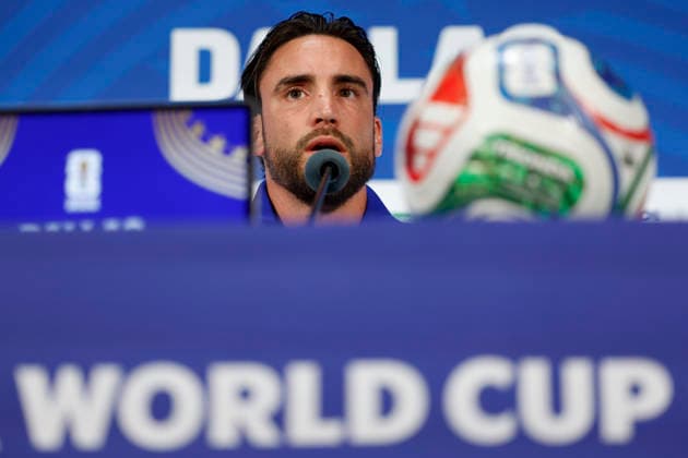 Nicolás Tagliafico of Argentina speaks at a press conference, PK, Pressekonferenz in Dallas, United States, 26 June 2026. Press conference with the Argentine national team, Nationalteam in the United States !ACHTUNG: NUR REDAKTIONELLE NUTZUNG!  Copyright: xMariscalx GR6031 20260626-55020724067_1