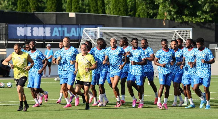 FIFA World Cup, WM, Weltmeisterschaft, Fussball 2026 - DR Congo training session DR Congo national soccer team players attend a training session in Kennesaw, Georgia, USA, 26 June 2026. DR Congo faces Uzbekistan on 27 June in a FIFA World Cup 2026 Group K match. KENNESAW United States  Copyright: xRONALDxWITTEKx