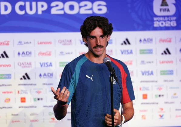 FIFA World Cup, WM, Weltmeisterschaft, Fussball 2026 - Portugal press conference, PK, Pressekonferenz Portugal national soccer team player Francisco Trincao speaks during a press conference at the training site at Garden District Park ahead of the FIFA World Cup 2026 in Palm Beach, Florida, USA, 27 June 2026. Palm Beach Florida United States  Copyright: xMIGUELxA.xLOPESx