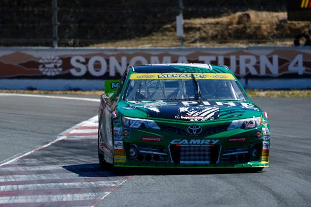 SONOMA, CA - JUNE 26: Mia Lovell ( 15 Pine Health Toyota) in second place during the General Tire 150 ARCA Menards Series West race on June 26, 2026, at Sonoma Raceway in Sonoma, CA. (Photo by Jeff Speer Sonoma Raceway Icon Sportswire) AUTO: JUN 26 ARCA Menards Series West General Tire 150 EDITORIAL USE ONLY Icon2606262074