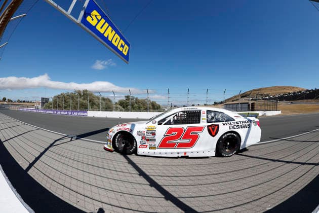 SONOMA, CA - JUNE 26: Sam Corry ( 25 Bruce Toyota) leads the race during the General Tire 150 ARCA Menards Series West race on June 26, 2026, at Sonoma Raceway in Sonoma, CA. (Photo by Jeff Speer Sonoma Raceway Icon Sportswire) AUTO: JUN 26 ARCA Menards Series West General Tire 150 EDITORIAL USE ONLY Icon2606263807