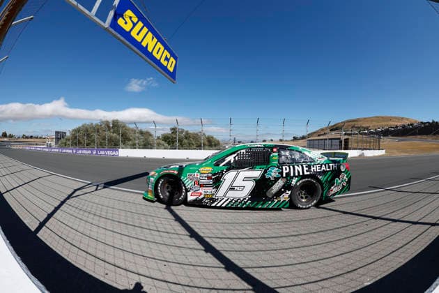 SONOMA, CA - JUNE 26: Mia Lovell ( 15 Pine Health Toyota) in second place during the General Tire 150 ARCA Menards Series West race on June 26, 2026, at Sonoma Raceway in Sonoma, CA. (Photo by Jeff Speer Sonoma Raceway Icon Sportswire) AUTO: JUN 26 ARCA Menards Series West General Tire 150 EDITORIAL USE ONLY Icon2606263821