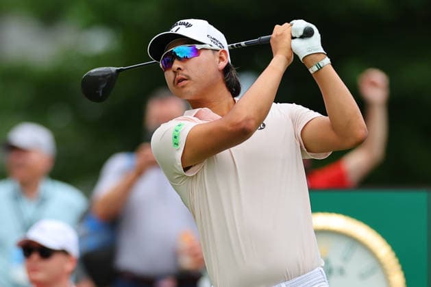 CROMWELL, CT - JUNE 26: Min Woo Lee of Australia tees off at the first tee during the second round of the PGA, Golf Herren Travelers Championship at TPC River Highlands on June 26, 2026 in Cromwell, Connecticut. (Photo by Rich Graessle Icon Sportswire) GOLF: JUN 26 PGA Travelers Championship EDITORIAL USE ONLY Icon260626277652