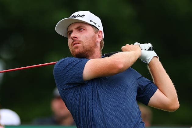 CROMWELL, CT - JUNE 26: Ryan Gerard of the United States tees off at the first tee during the second round of the PGA, Golf Herren Travelers Championship at TPC River Highlands on June 26, 2026 in Cromwell, Connecticut. (Photo by Rich Graessle Icon Sportswire) GOLF: JUN 26 PGA Travelers Championship EDITORIAL USE ONLY Icon260626277772