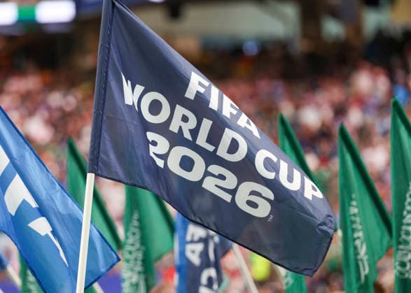 HOUSTON, TX - JUNE 26: FIFA 2026 flag flies in the ceremonies during the FIFA World Cup, WM, Weltmeisterschaft, Fussball 2026 Group H match between Cabo Verde and Saudi Arabia on June 26, 2026 at Houston Stadium in Houston, Texas. (Photo by Leslie Plaza Johnson Icon Sportswire) SOCCER: JUN 26 FIFA World Cup 26 Group H - Cabo Verde vs Saudi Arabia EDITORIAL USE ONLY Icon260626003