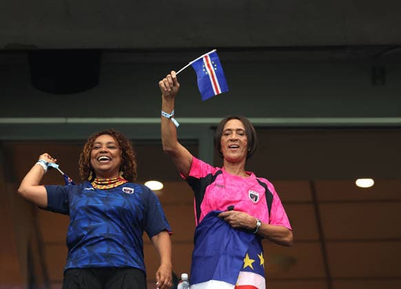(260627) -- HOUSTON, June 27, 2026 -- The mother of Cabo Verde s goalkeeper Vozinha, Ana Candida Evora (R), is seen in the stands before the group H match between Cabo Verde and Saudi Arabia at the 2026 FIFA World Cup, WM, Weltmeisterschaft, Fussball at Houston Stadium in Houston, the United States, June 26, 2026. ) (SP)U.S.-HOUSTON-FOOTBALL-FIFA WORLD CUP-GROUP H-CPV VS KSA LixMing 