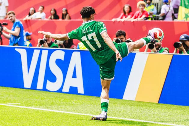 TORONTO, ON - JUNE 26: Forward Ali Jasim (17) of Iraq makes contact with the ball during the first half of the FIFA World Cup, WM, Weltmeisterschaft, Fussball 2026 Group I match between Senegal and Iraq on June 26, 2026, at Toronto Stadium in Toronto, ON. (Photo by Mathew Tsang Icon Sportswire) SOCCER: JUN 26 FIFA World Cup 26 Group I - Senegal vs Iraq EDITORIAL USE ONLY Icon260626006