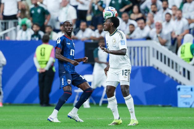 Saud Abdulhamid of Saudi Arabia heads the ball during a FIFA Men’s World Cup 2026 Group Stage football match between Cape Verde and Saudi Arabia at Houston Stadium, in Houston on June 26th 2026 (Photo by Leo Barrilari SPP)  Copyright: xLeoxBarrilari SPPx Sportspressphoto_SPR177903
