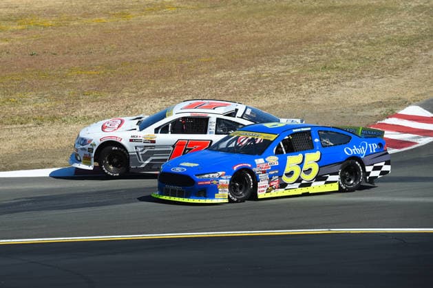 SONOMA, CA JUNE 26: Taylor Mayhew ( 17 MMI Chevrolet) goes airborne on the turn 4 curb during the ARCA Menards Series West General Tire 150 on June 26, 2026, at Sonoma Raceway in Sonoma, CA. (Photo by Chris Williams Sonoma Raceway Icon Sportswire) AUTO: JUN 26 ARCA Menards Series West General Tire 150 EDITORIAL USE ONLY Icon0072606260138
