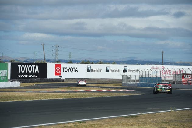 SONOMA, CA JUNE 26: Sam Corry ( 25 Bruce Toyota) and Mia Lovell ( 15 Pine Health Toyota) drive towards turn 10 during the ARCA Menards Series West General Tire 150 on June 26, 2026, at Sonoma Raceway in Sonoma, CA. (Photo by Chris Williams Sonoma Raceway Icon Sportswire) AUTO: JUN 26 ARCA Menards Series West General Tire 150 EDITORIAL USE ONLY Icon0072606260151
