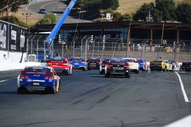 SONOMA, CA JUNE 26: The field heads towards turn 11 for a restart during the ARCA Menards Series West General Tire 150 on June 26, 2026, at Sonoma Raceway in Sonoma, CA. (Photo by Chris Williams Sonoma Raceway Icon Sportswire) AUTO: JUN 26 ARCA Menards Series West General Tire 150 EDITORIAL USE ONLY Icon0072606260157