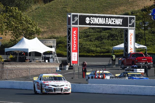SONOMA, CA JUNE 26: Sam Corry ( 25 Bruce Toyota) celebrates winning the race at the exit of turn 11 during the ARCA Menards Series West General Tire 150 on June 26, 2026, at Sonoma Raceway in Sonoma, CA. (Photo by Chris Williams Sonoma Raceway Icon Sportswire) AUTO: JUN 26 ARCA Menards Series West General Tire 150 EDITORIAL USE ONLY Icon0072606260164