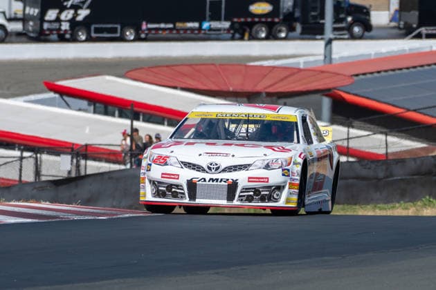 SONOMA, CA - JUNE 26: Sam Corry ( 25 Bruce Toyota) takes turn 2 during the ARCA Menards Series West General Tire 150 race on June 26, 2026, at Sonoma Raceway, Sonoma, CA. (Photo by Douglas Stringer Icon Sportswire) AUTO: JUN 26 ARCA Menards Series West General Tire 150 EDITORIAL USE ONLY Icon2606260172