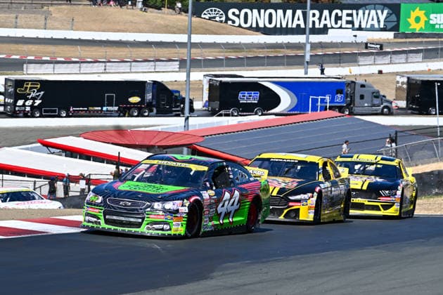 SONOMA, CA - JUNE 26: Jeff Anton ( 44 Deerpark Recycling Squid Decals Chevrolet) heads around turn 2 during the ARCA Menards Series West General Tire 150 race on June 26, 2026, at Sonoma Raceway, Sonoma, CA. (Photo by Douglas Stringer Icon Sportswire) AUTO: JUN 26 ARCA Menards Series West General Tire 150 EDITORIAL USE ONLY Icon2606260175