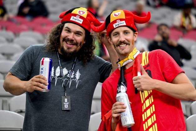 Belgium s fans pictured ahead of a soccer game between Belgian national team, Nationalteam Red Devils and New Zealand, on Friday 26 June 2026, at the BC Place Vancouver stadium in Vancouver, Canada, the third game in the group stage of the FIFA World Cup, WM, Weltmeisterschaft, Fussball 2026. The Diables Rouges - Rode Duivels were drawn into Group G. DIRKxWAEM  x179489917x