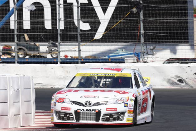 SONOMA, CA - JUNE 26: Sam Corry* ( 25 Bruce Toyota) leads in turn 11 late in the race during the General Tire 150 ARCA Menards Series West race on June 26, 2026, at Sonoma Raceway in Sonoma, CA. (Photo by Marc Sanchez Sonoma Raceway Icon Sportswire) AUTO: JUN 26 ARCA Menards Series West General Tire 150 EDITORIAL USE ONLY Icon14426006266045
