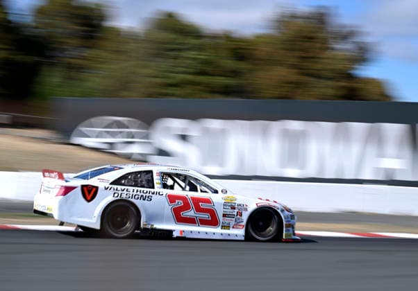 SONOMA, CA - JUNE 26: Sam Corry ( 25 Bruce Toyota) races out of the esses during the late laps of the ARCA Menards Series West General Tire 150 on June 26, 2026, at Sonoma Raceway in Sonoma, CA. (Photo by Will Lester Icon Sportswire) AUTO: JUN 26 ARCA Menards Series West General Tire 150 EDITORIAL USE ONLY Icon26062603865