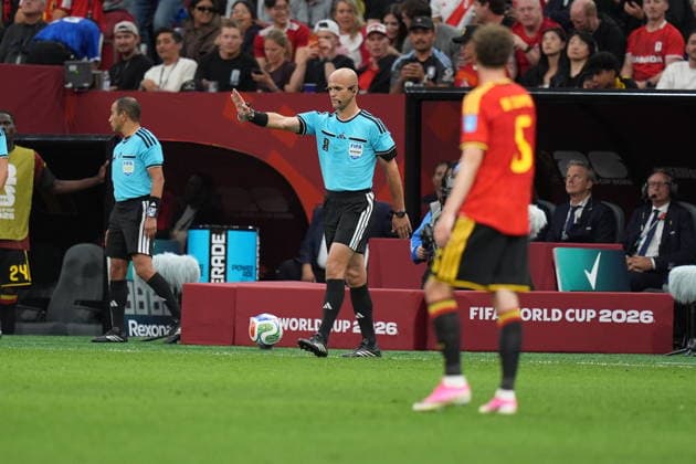 New Zealand v Belgium - FIFA World Cup, WM, Weltmeisterschaft, Fussball 2026 - Group G VANCOUVER, CANADA - JUNE 26: Referee Adham Makhadmeh is seen during the 2026 FIFA World Cup First Stage Group G match between New Zealand and Belgium at BC Place (Vancouver Stadium) in Vancouver, British Columbia, Canada on June 26, 2026. Ercin Erturk Anadolu British Columbia Canada. Editorial use only. Please get in touch for any other usage.  Copyright: x2026xAnadoluxErcinxErturkx