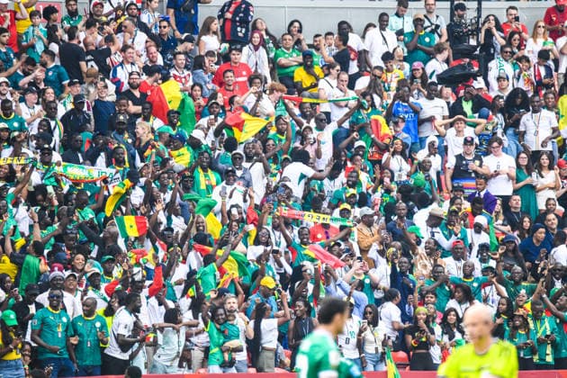 Senegal national team, Nationalteam vs Iraq National Team. FIFA World Cup, WM, Weltmeisterschaft, Fussball 2026 Group I match. Senegal National Team supporters celebrate a goal scored during the match played between the National Teams of Senegal and Iraq. FIFA World Cup 2026 Group E match, played on 26.06.26 at the Toronto Stadium in Toronto, Ontario, Canada. Photo Jose Campos PMEimages Toronto Ontario Canada Copyright: xJosexCamposx xPMEimagesx