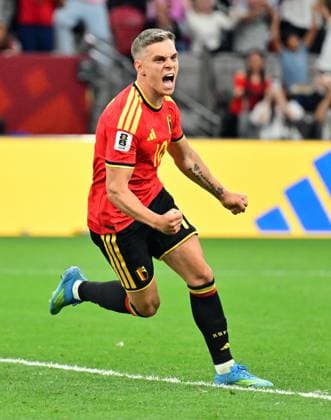 Belgium s Leandro Trossard celebrates after scoring the 1-0 goal during a soccer game between Belgian national team, Nationalteam Red Devils and New Zealand, on Friday 26 June 2026, at the BC Place Vancouver stadium in Vancouver, Canada, the third game in the group stage of the FIFA World Cup, WM, Weltmeisterschaft, Fussball 2026. The Diables Rouges - Rode Duivels were drawn into Group G. DIRKxWAEM  x179494966x