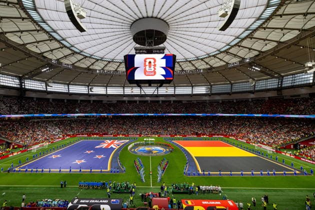 June 26, 2026, Vancouver, Bc, CANADA: The flags of Belgium and New Zealand are spread across the pitch before the playing of the national anthems before a World Cup Group G soccer match, in Vancouver, on Friday, June 26, 2026. Canada News - June 26, 2026  - ZUMAc35_ 20260626_zaf_c35_323 Copyright: xTimothyxMatweyx