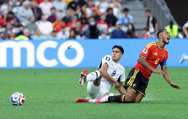 New Zealand s Marko Stamenic and Belgium s Youri Tielemans pictured during a soccer game between Belgian national team, Nationalteam Red Devils and New Zealand, on Friday 26 June 2026, at the BC Place Vancouver stadium in Vancouver, Canada, the third game in the group stage of the FIFA World Cup, WM, Weltmeisterschaft, Fussball 2026. The Diables Rouges - Rode Duivels were drawn into Group G. BRUNOxFAHY  x179496348x
