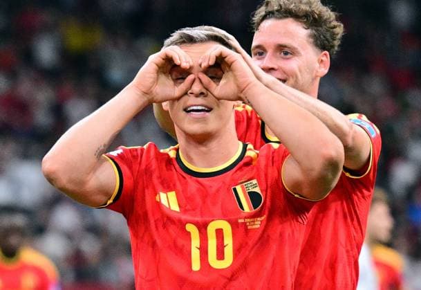 Belgium s Leandro Trossard celebrates after scoring the 1-0 goal during a soccer game between Belgian national team, Nationalteam Red Devils and New Zealand, on Friday 26 June 2026, at the BC Place Vancouver stadium in Vancouver, Canada, the third game in the group stage of the FIFA World Cup, WM, Weltmeisterschaft, Fussball 2026. The Diables Rouges - Rode Duivels were drawn into Group G. DIRKxWAEM  x179496353x