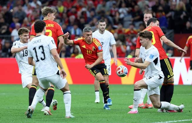 Belgium s Leandro Trossard kicks the ball during a soccer game between Belgian national team, Nationalteam Red Devils and New Zealand, on Friday 26 June 2026, at the BC Place Vancouver stadium in Vancouver, Canada, the third game in the group stage of the FIFA World Cup, WM, Weltmeisterschaft, Fussball 2026. The Diables Rouges - Rode Duivels were drawn into Group G. BRUNOxFAHY  x179496358x