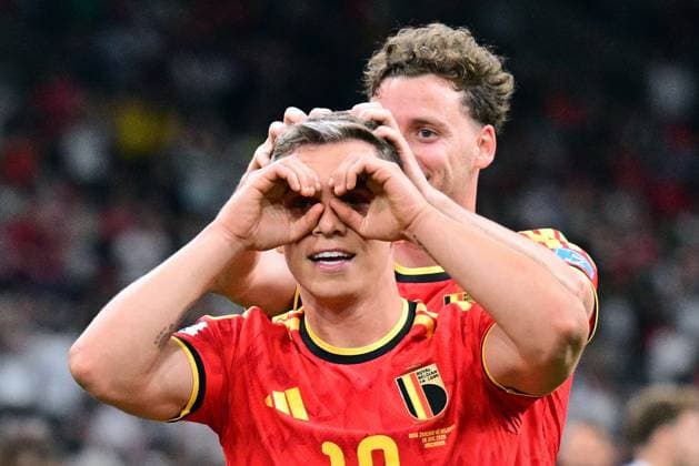 Belgium s Leandro Trossard and Belgium s Maxim De Cuyper celebrate after scoring during a soccer game between Belgian national team, Nationalteam Red Devils and New Zealand, on Friday 26 June 2026, at the BC Place Vancouver stadium in Vancouver, Canada, the third game in the group stage of the FIFA World Cup, WM, Weltmeisterschaft, Fussball 2026. The Diables Rouges - Rode Duivels were drawn into Group G. BRUNOxFAHY  x179496370x