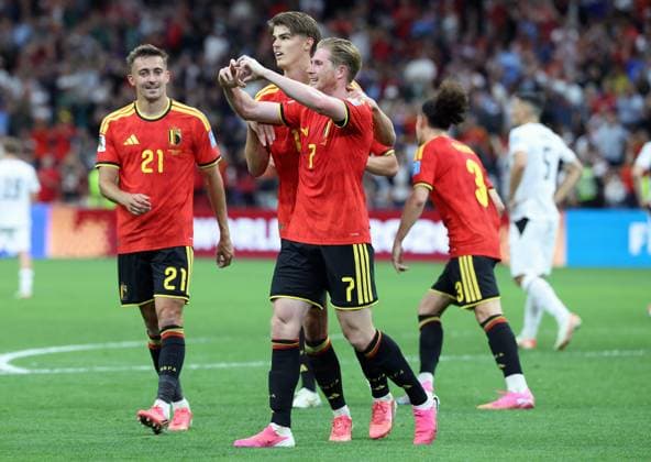 Belgium s Kevin De Bruyne celebrates after scoring the 3-0 goal during a soccer game between Belgian national team, Nationalteam Red Devils and New Zealand, on Friday 26 June 2026, at the BC Place Vancouver stadium in Vancouver, Canada, the third game in the group stage of the FIFA World Cup, WM, Weltmeisterschaft, Fussball 2026. The Diables Rouges - Rode Duivels were drawn into Group G. BRUNOxFAHY  x179496631x