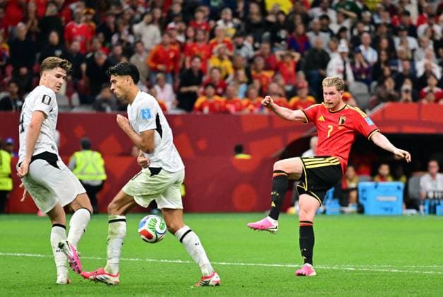 Belgium s Kevin De Bruyne scores the 3-0 goal during a soccer game between Belgian national team, Nationalteam Red Devils and New Zealand, on Friday 26 June 2026, at the BC Place Vancouver stadium in Vancouver, Canada, the third game in the group stage of the FIFA World Cup, WM, Weltmeisterschaft, Fussball 2026. The Diables Rouges - Rode Duivels were drawn into Group G. DIRKxWAEM  x179496655x