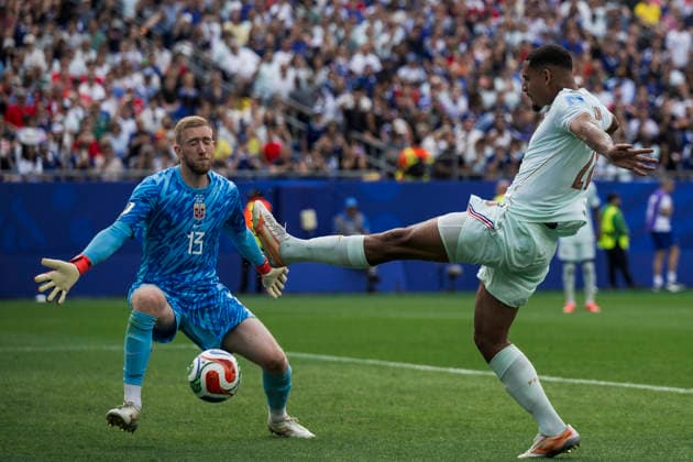 Norway v France - FIFA World Cup, WM, Weltmeisterschaft, Fussball 2026 Maxence Lacroix of France competes for the ball with Egil Selvik of Norway during the FIFA World Cup 2026 Group I football match between Norway and France. France won 4-1 over Norway. Foxborough United States Copyright: xNicolòxCampox