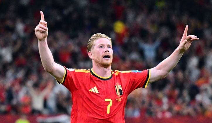 Belgium s Kevin De Bruyne celebrates after scoring the 3-0 goal during a soccer game between Belgian national team, Nationalteam Red Devils and New Zealand, on Friday 26 June 2026, at the BC Place Vancouver stadium in Vancouver, Canada, the third game in the group stage of the FIFA World Cup, WM, Weltmeisterschaft, Fussball 2026. The Diables Rouges - Rode Duivels were drawn into Group G. DIRKxWAEM  x179497481x