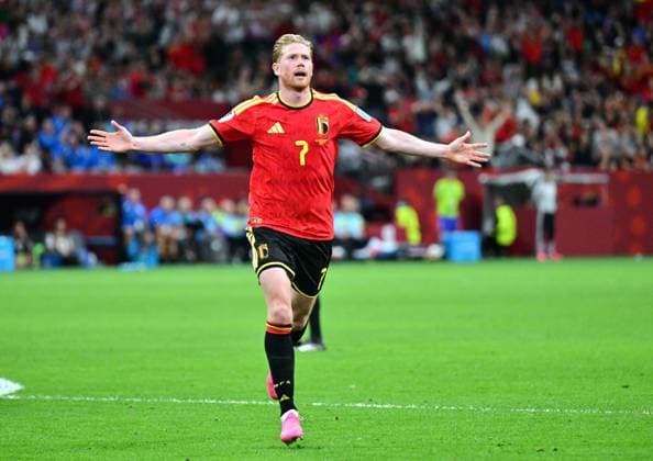 Belgium s Kevin De Bruyne celebrates after scoring the 3-0 goal during a soccer game between Belgian national team, Nationalteam Red Devils and New Zealand, on Friday 26 June 2026, at the BC Place Vancouver stadium in Vancouver, Canada, the third game in the group stage of the FIFA World Cup, WM, Weltmeisterschaft, Fussball 2026. The Diables Rouges - Rode Duivels were drawn into Group G. DIRKxWAEM  x179497487x