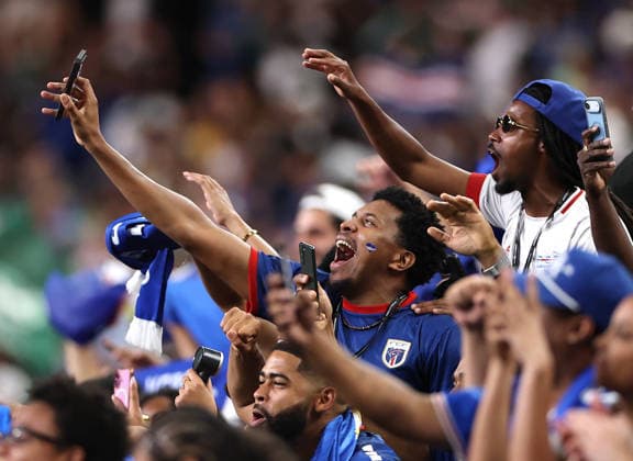 (260627) -- HOUSTON, June 27, 2026 -- Fans of Cabo Verde cheer after the group H match between Cabo Verde and Saudi Arabia at the 2026 FIFA World Cup, WM, Weltmeisterschaft, Fussball at Houston Stadium in Houston, the United States, June 26, 2026. ) (SP)U.S.-HOUSTON-FOOTBALL-FIFA WORLD CUP-GROUP H-CPV VS KSA LixMing 