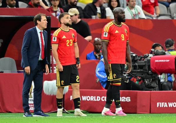 Belgium s Nicolas Raskin and Belgium s Romelu Lukaku react during a soccer game between Belgian national team, Nationalteam Red Devils and New Zealand, on Friday 26 June 2026, at the BC Place Vancouver stadium in Vancouver, Canada, the third game in the group stage of the FIFA World Cup, WM, Weltmeisterschaft, Fussball 2026. The Diables Rouges - Rode Duivels were drawn into Group G. DIRKxWAEM  x179497804x