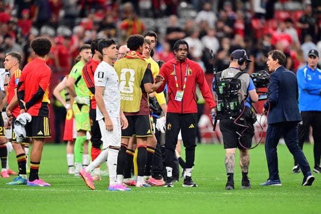 Belgium s Nathan Ngoy and Belgium s head coach Rudi Garcia pictured after winning 5-1 a soccer game between Belgian national team, Nationalteam Red Devils and New Zealand, on Friday 26 June 2026, at the BC Place Vancouver stadium in Vancouver, Canada, the third game in the group stage of the FIFA World Cup, WM, Weltmeisterschaft, Fussball 2026. The Diables Rouges - Rode Duivels were drawn into Group G. DIRKxWAEM  x179498566x